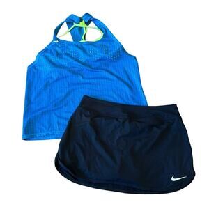 Bundle of 2 Nike Women's Swim Tankini & Pure Skirt Teal Neon Green Black Size M